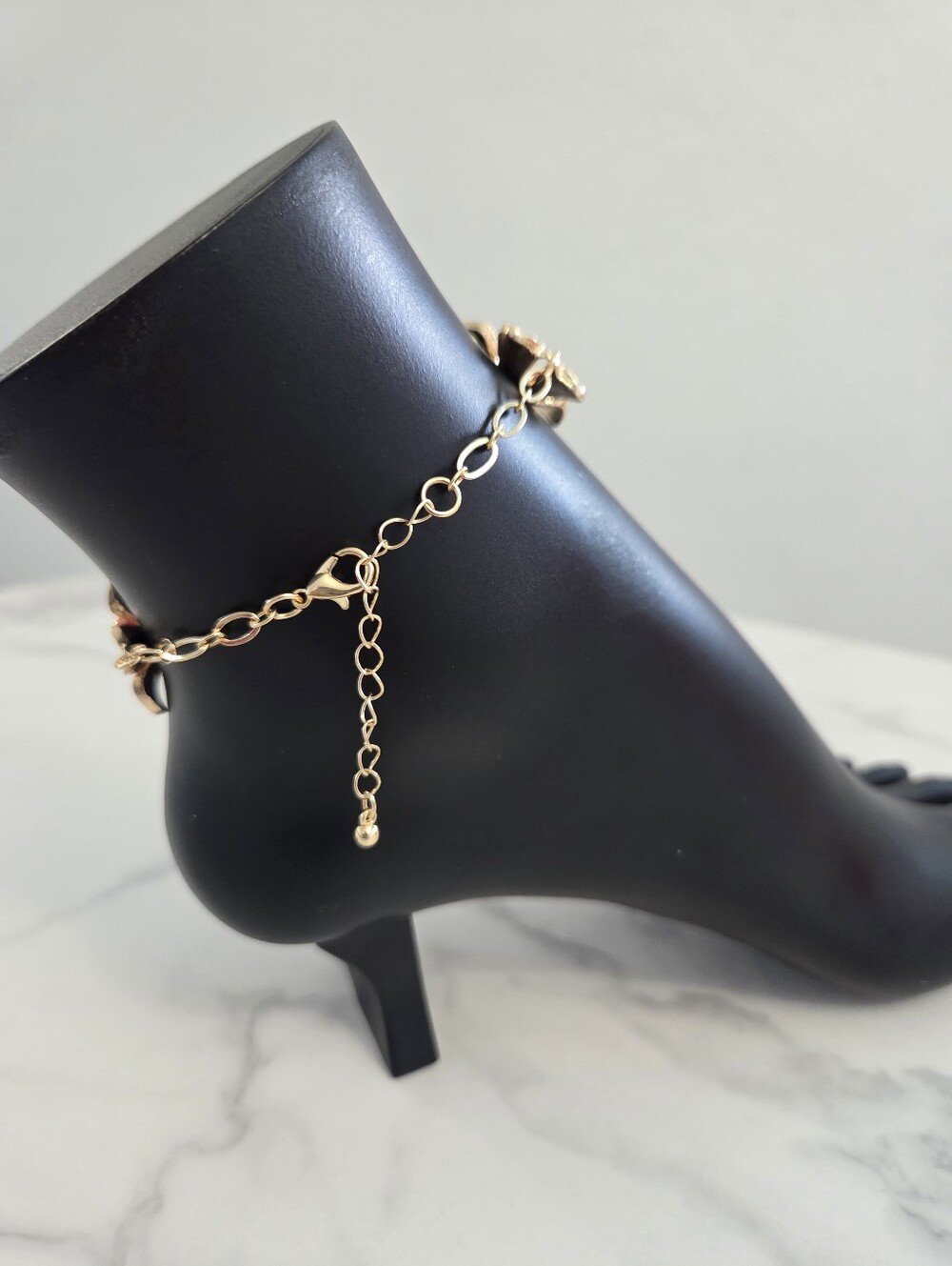 Pink Floral Enamel Gold Tone Anklet Statement Beach Jewelry - Picture 8 of 11